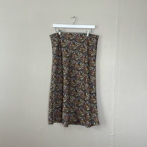 Loft Satin Large Floral Midi Skirt